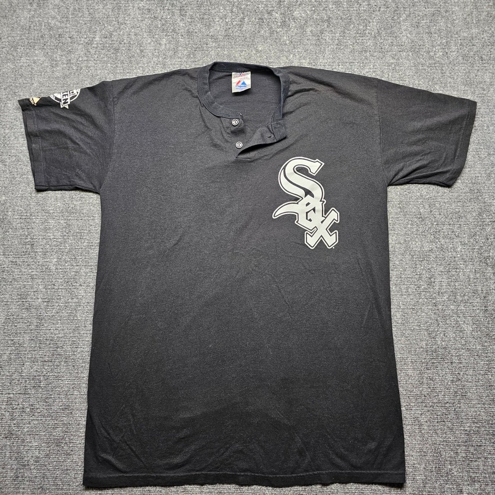 Majestic Chicago White Sox Henley Shirt XL Black Cal Ripken Manatee Baseball 4